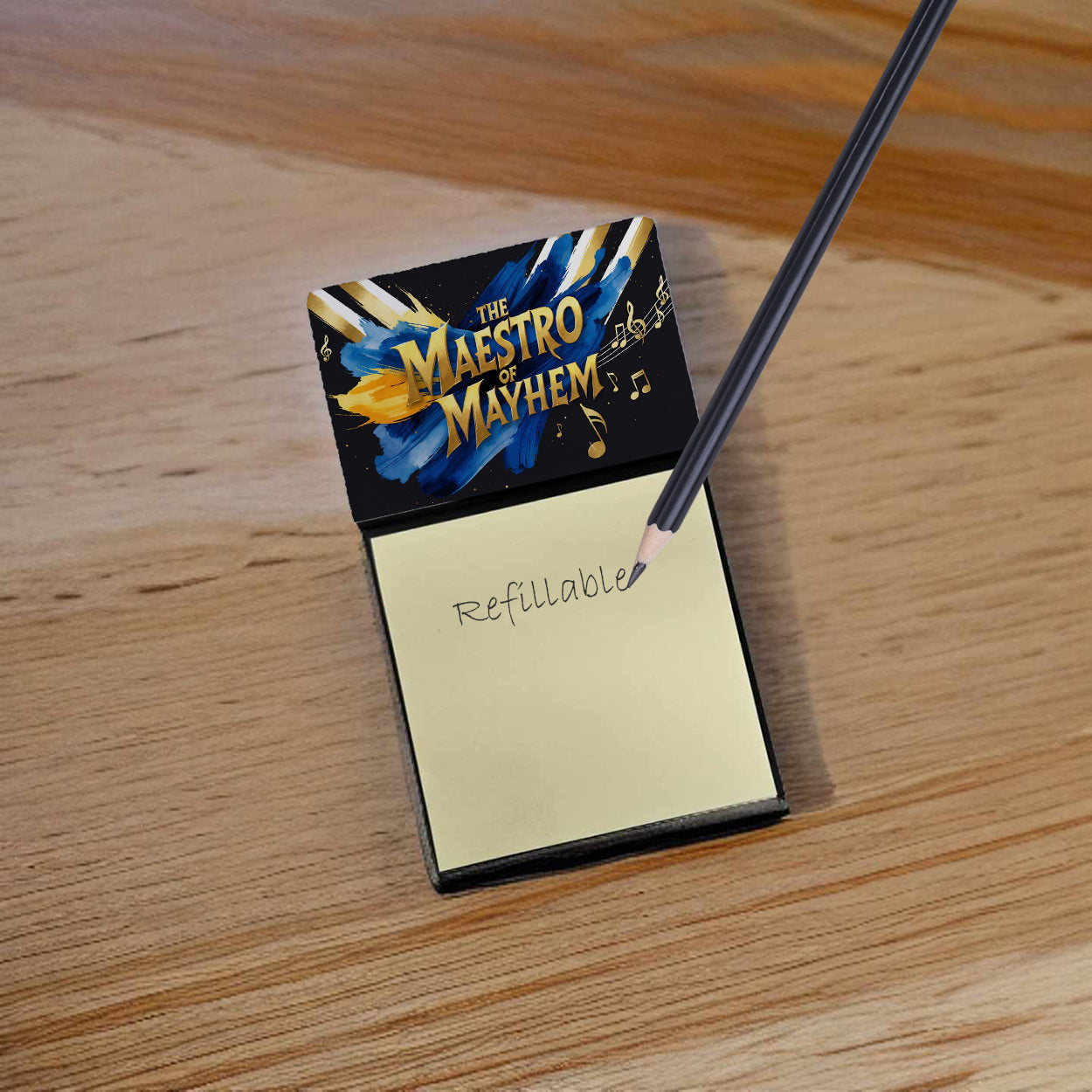 The Maestro of Mayhem Funny Sticky Note Holder for Teacher's Gift Refillable with 3x3 Notes