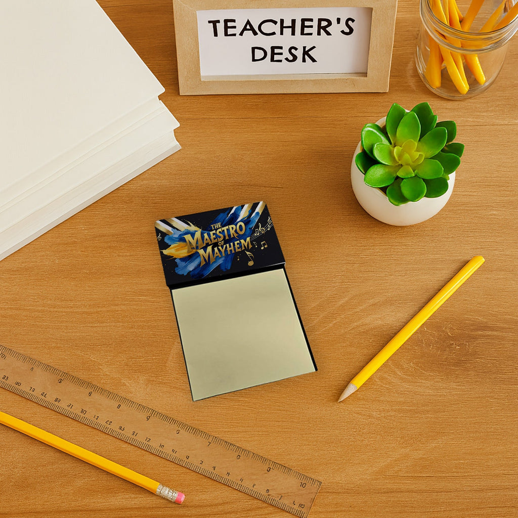The Maestro of Mayhem Funny Sticky Note Holder for Teacher's Gift Refillable with 3x3 Notes