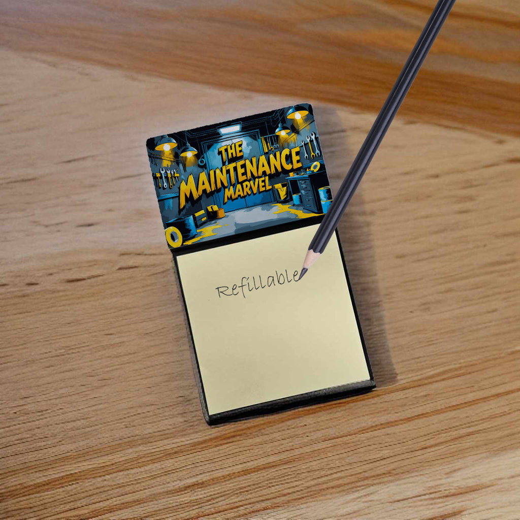 The Maintenance Marvel Funny Sticky Note Holder for Teacher's Gift Refillable with 3x3 Notes