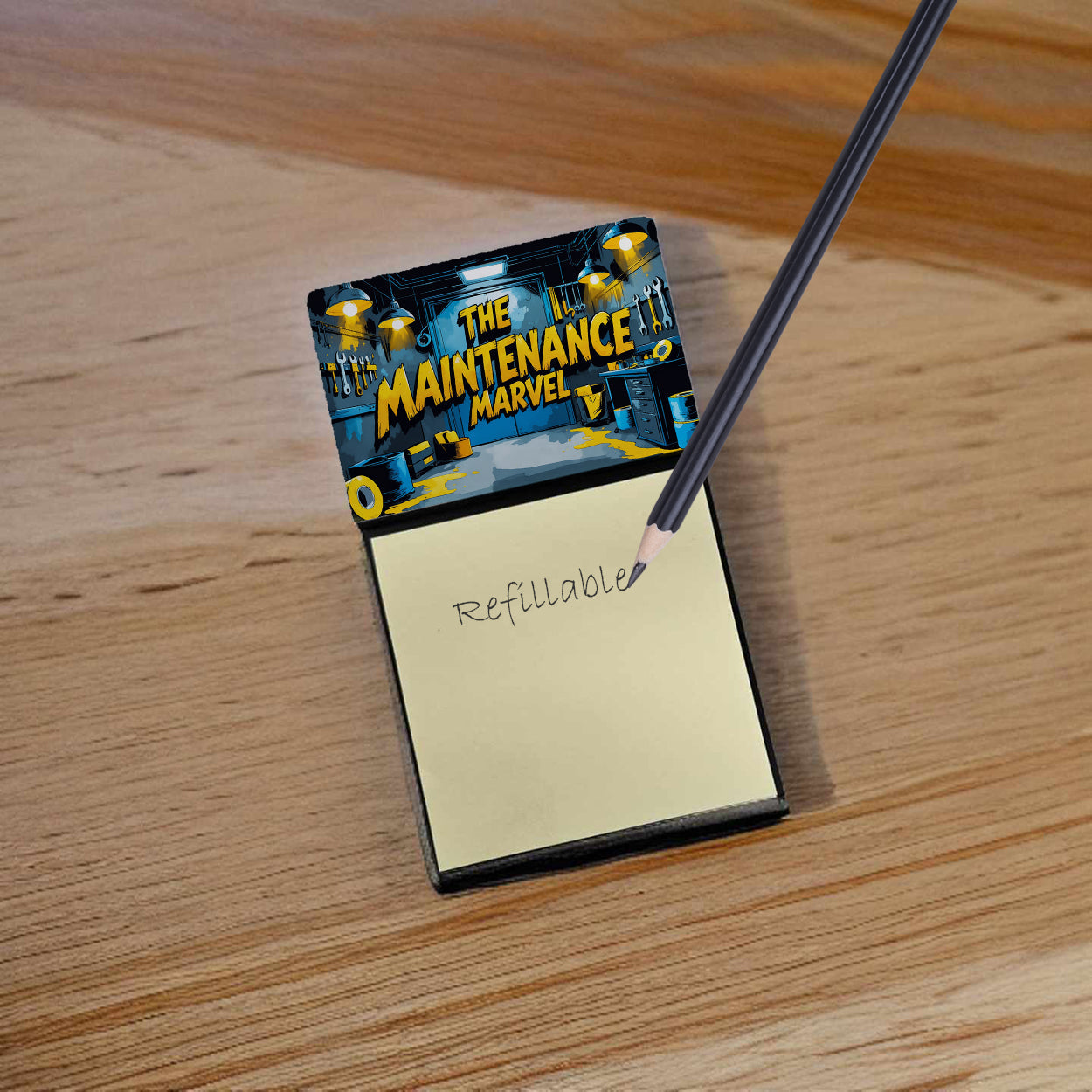 The Maintenance Marvel Funny Sticky Note Holder for Teacher's Gift Refillable with 3x3 Notes