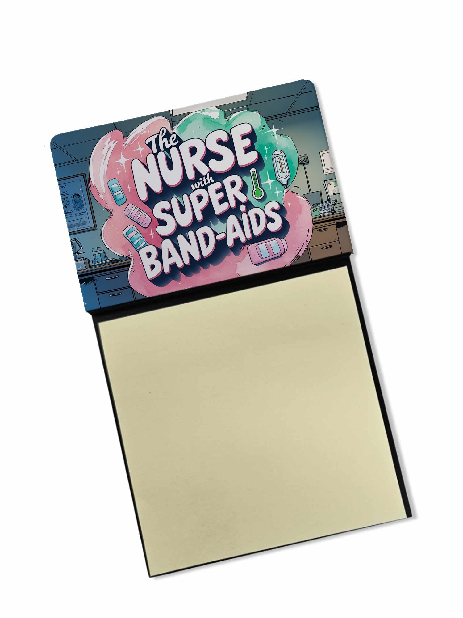The Nurse with Super Band-Aids Funny Sticky Note Holder for Teacher's Gift Refillable with 3x3 Notes