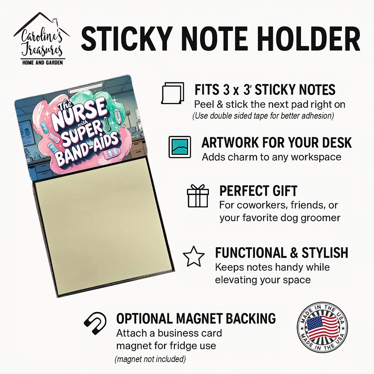 The Nurse with Super Band-Aids Funny Sticky Note Holder for Teacher's Gift Refillable with 3x3 Notes