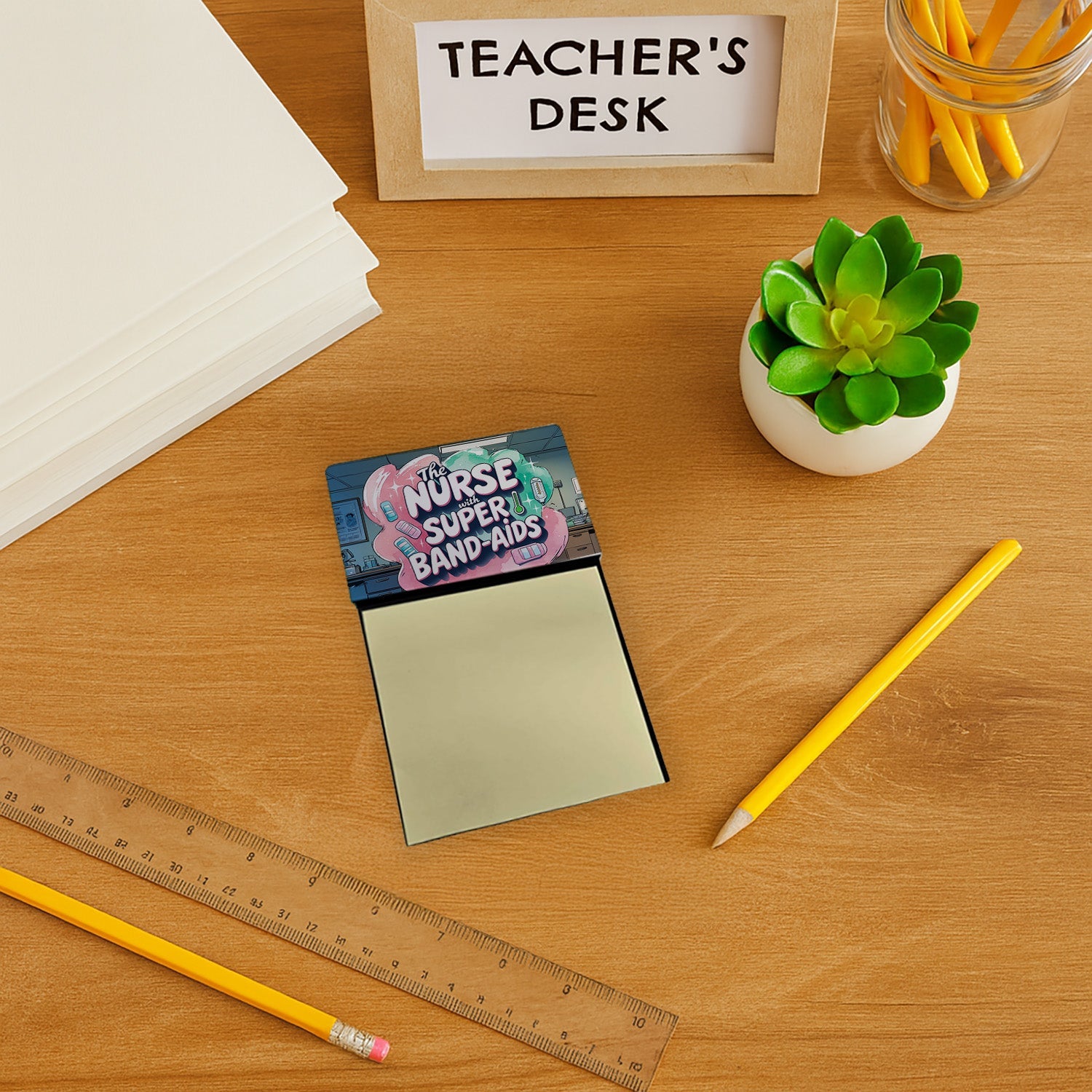 The Nurse with Super Band-Aids Funny Sticky Note Holder for Teacher's Gift Refillable with 3x3 Notes