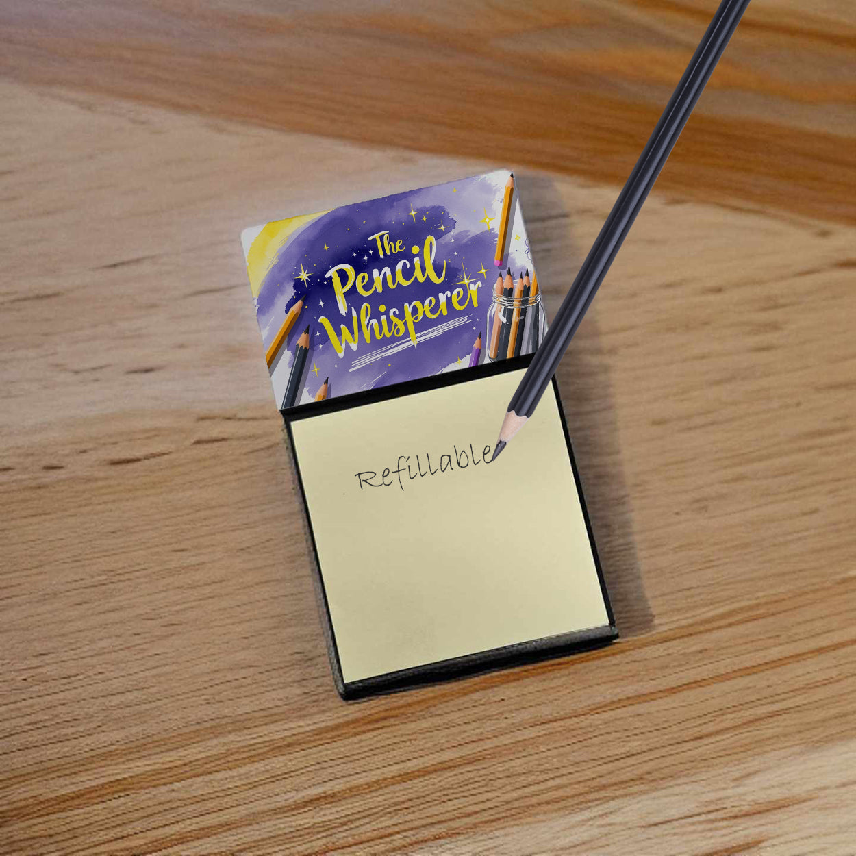 The Pencil Whisperer Funny Sticky Note Holder for Teacher's Gift Refillable with 3x3 Notes