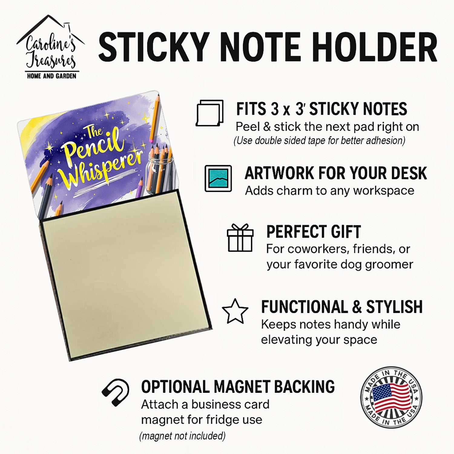 The Pencil Whisperer Funny Sticky Note Holder for Teacher's Gift Refillable with 3x3 Notes