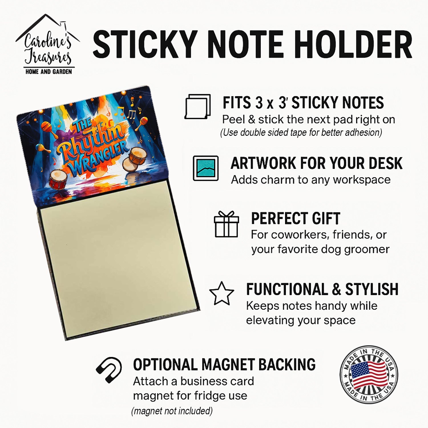 The Rhythm Wrangler Funny Sticky Note Holder for Teacher's Gift Refillable with 3x3 Notes