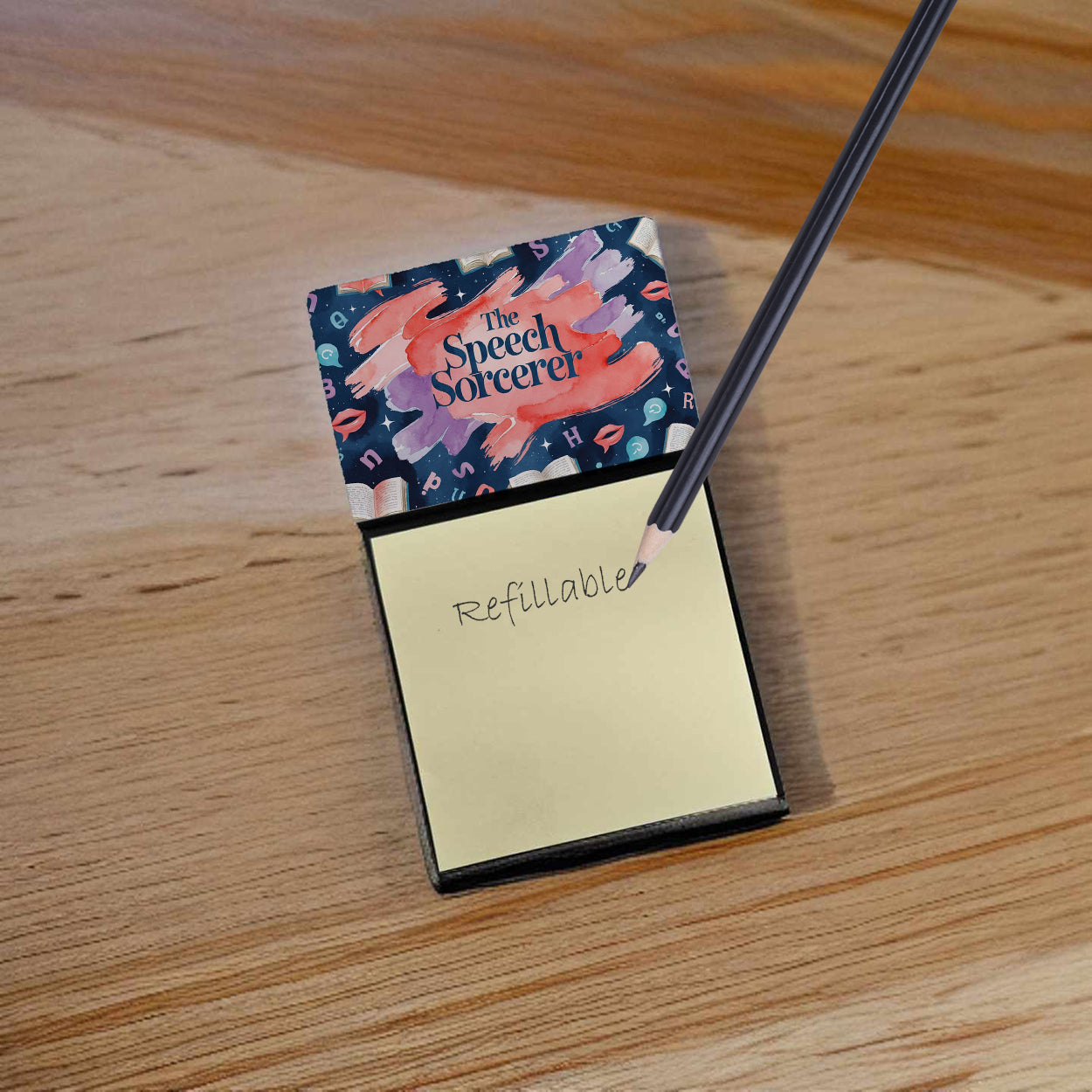 The Speech Sorcerer Funny Sticky Note Holder for Teacher's Gift Refillable with 3x3 Notes