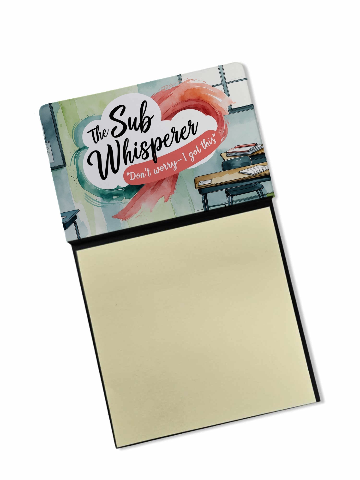 The Sub Whisperer Funny Sticky Note Holder for Teacher's Gift Refillable with 3x3 Notes