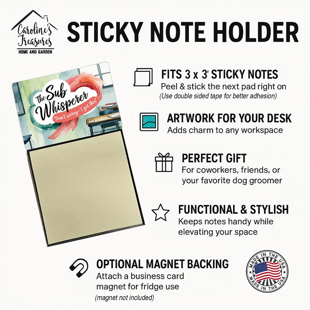 The Sub Whisperer Funny Sticky Note Holder for Teacher's Gift Refillable with 3x3 Notes