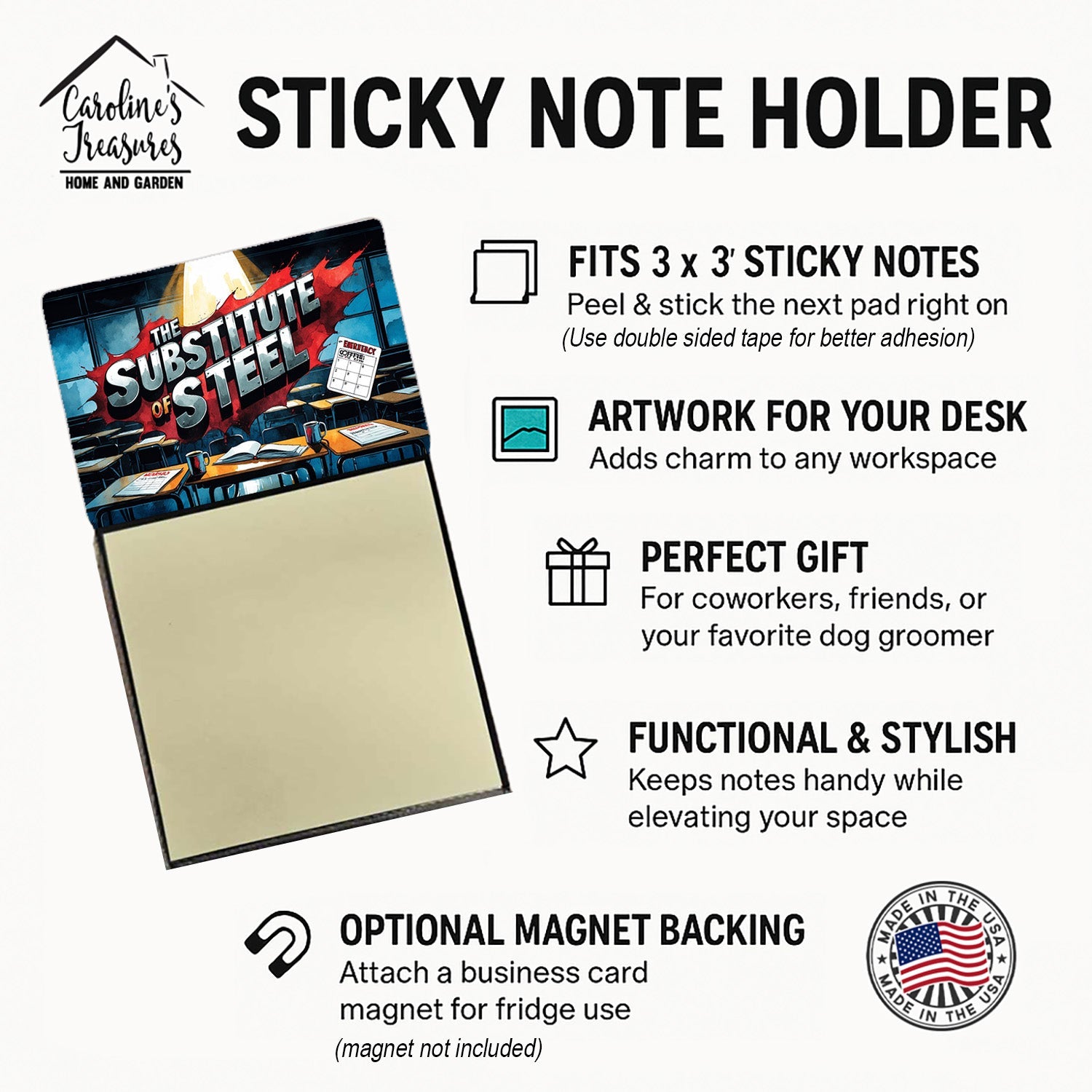 The Substitute of Steel Funny Sticky Note Holder for Teacher's Gift Refillable with 3x3 Notes