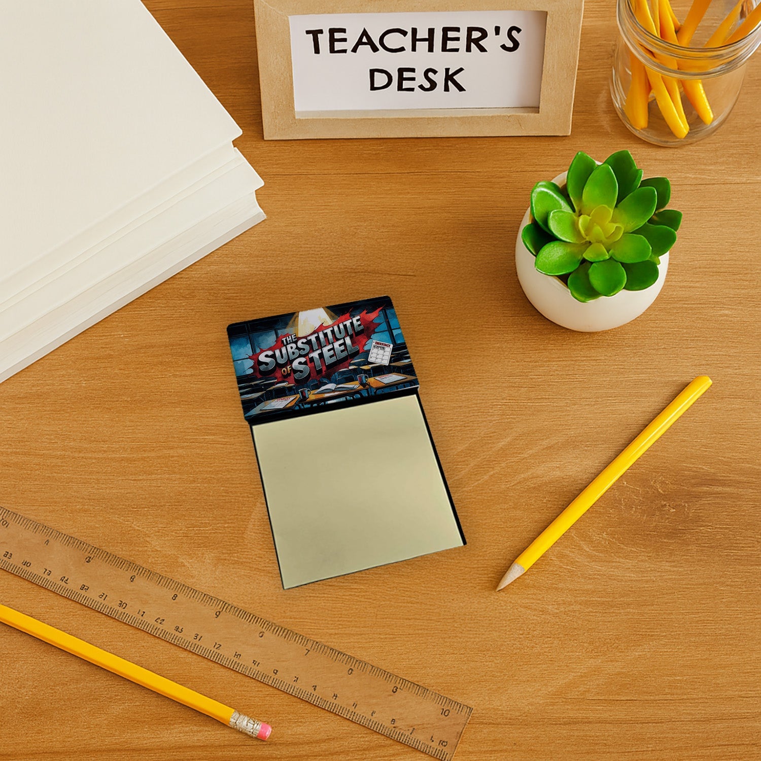 The Substitute of Steel Funny Sticky Note Holder for Teacher's Gift Refillable with 3x3 Notes