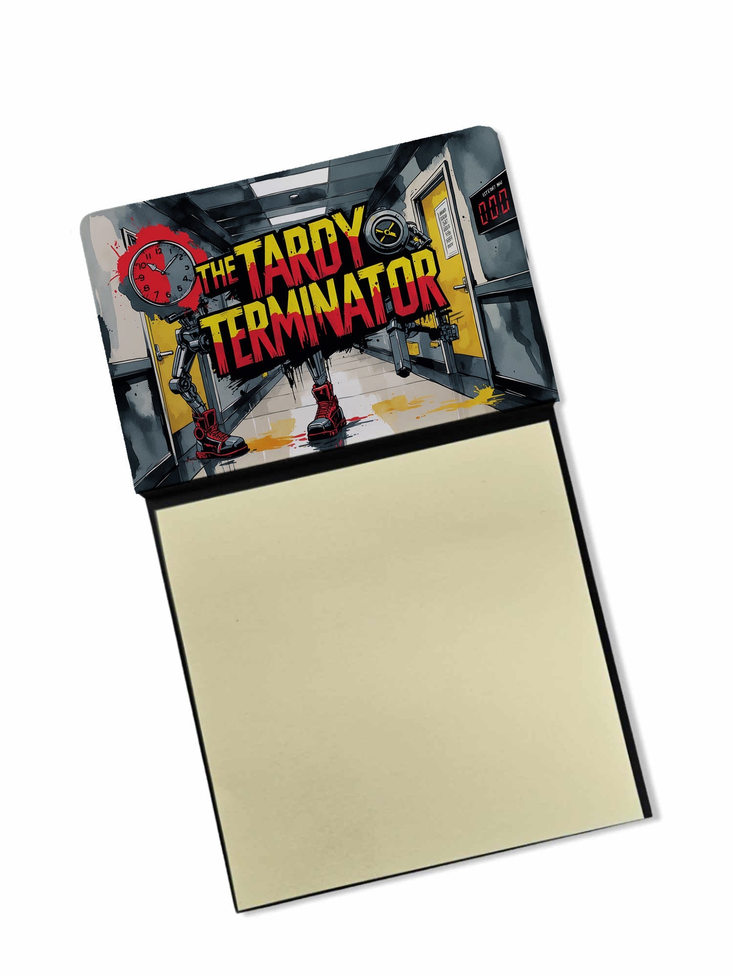 The Tardy Terminator Funny Sticky Note Holder for Teacher's Gift Refillable with 3x3 Notes