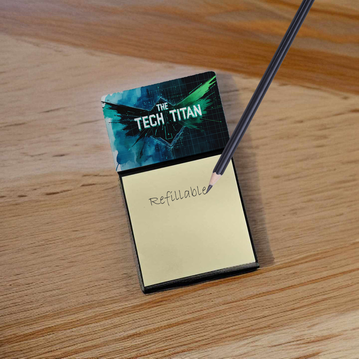 The Tech Titan Funny Sticky Note Holder for Teacher's Gift Refillable with 3x3 Notes