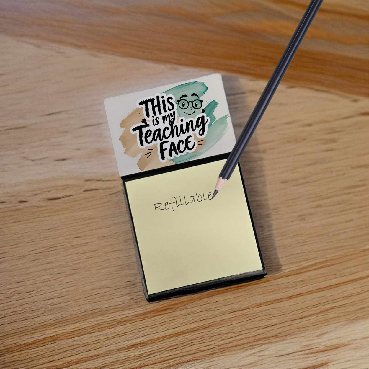 This is My Teaching Face Funny Sticky Note Holder for Teacher's Gift Refillable with 3x3 Notes