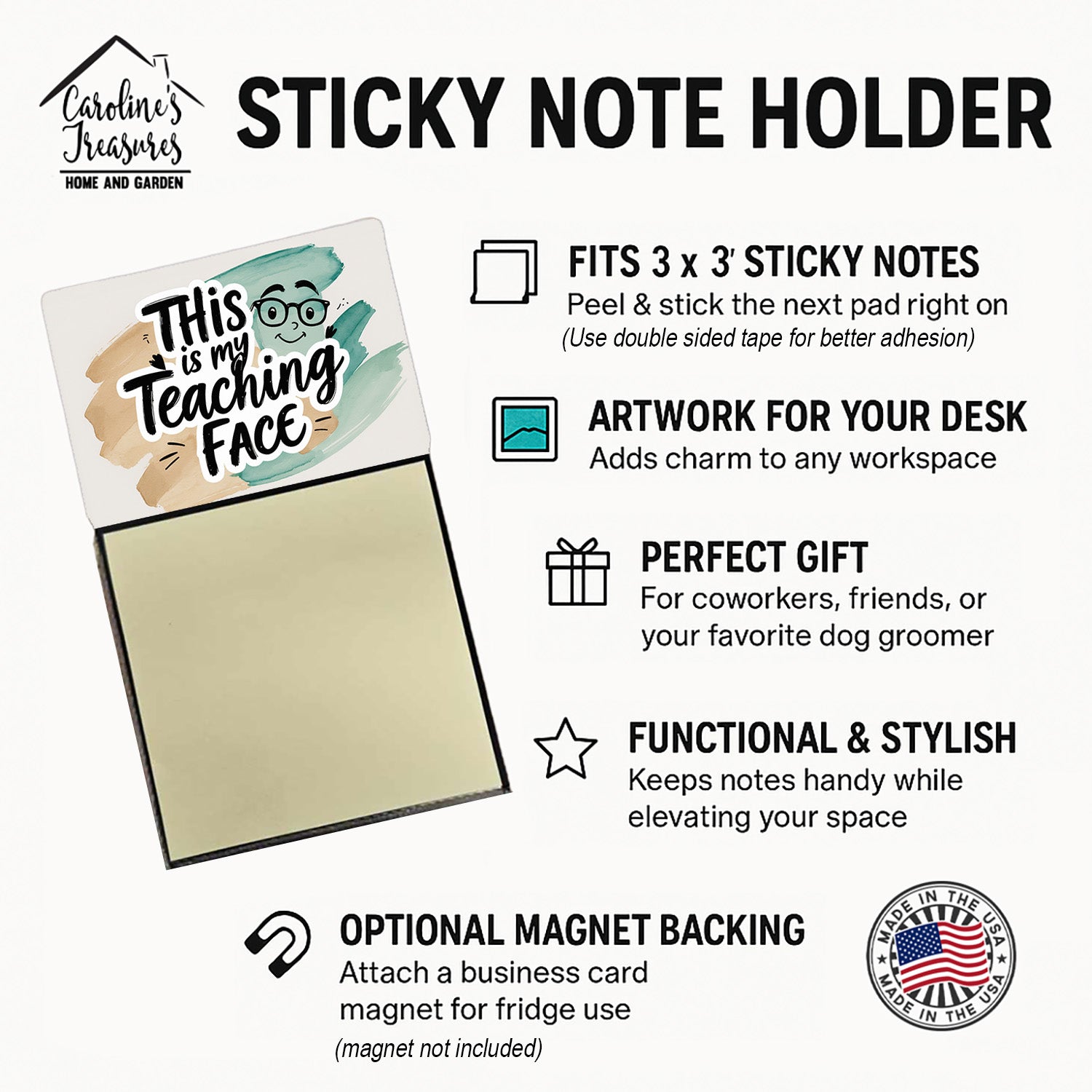 This is My Teaching Face Funny Sticky Note Holder for Teacher's Gift Refillable with 3x3 Notes
