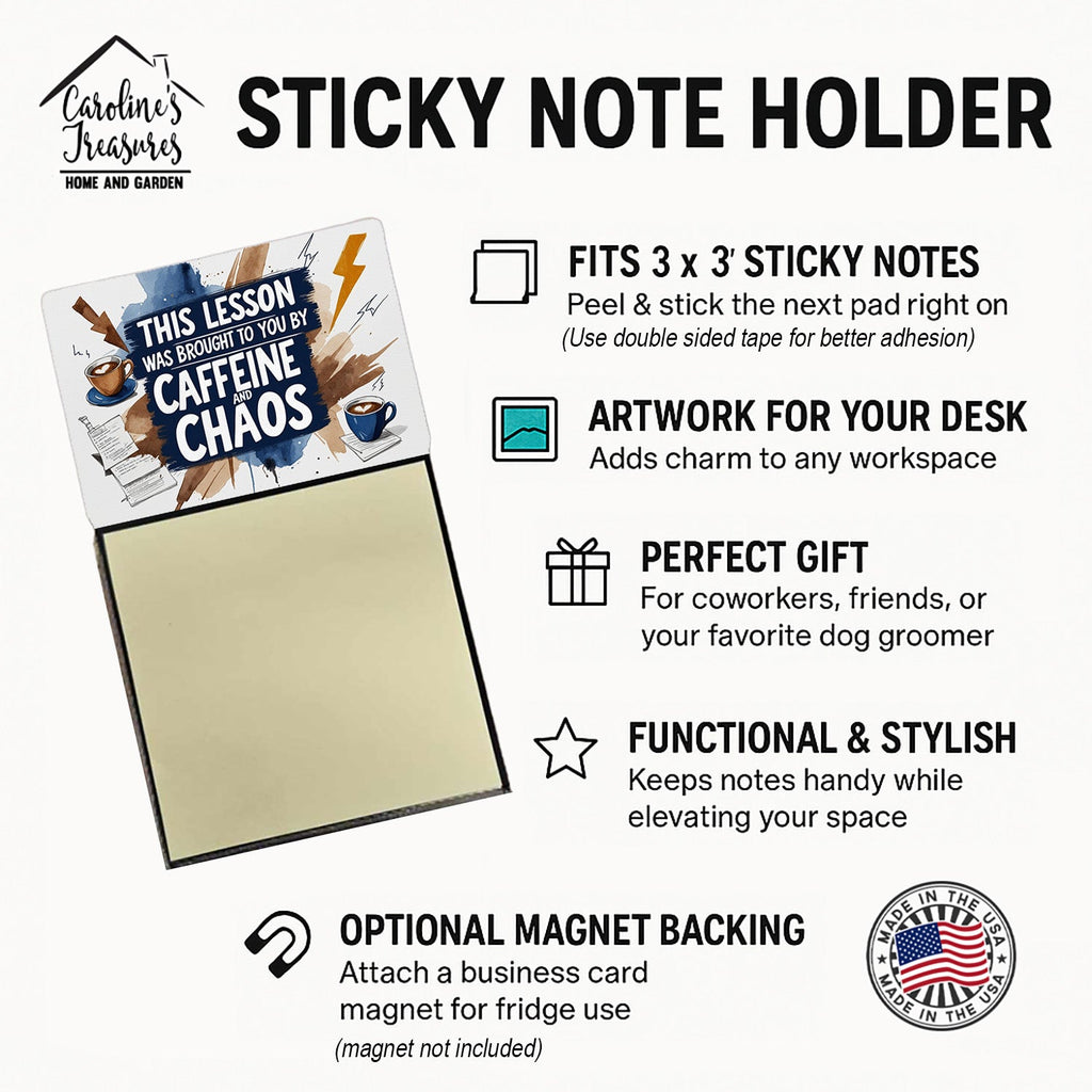 This Lesson Was Brought to You by Caffeine and Chaos Funny Sticky Note Holder for Teacher's Gift Refillable with 3x3 Notes