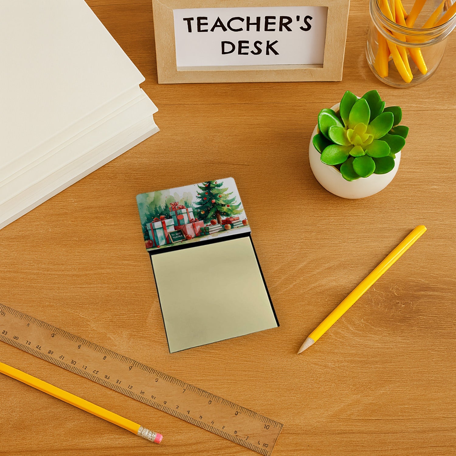 To Best Teacher Funny Sticky Note Holder for Teacher's Gift Refillable with 3x3 Notes