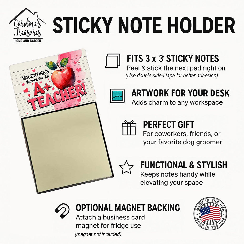 Valentine’s Wishes for an A+ Teacher Funny Sticky Note Holder for Teacher's Gift Refillable with 3x3 Notes