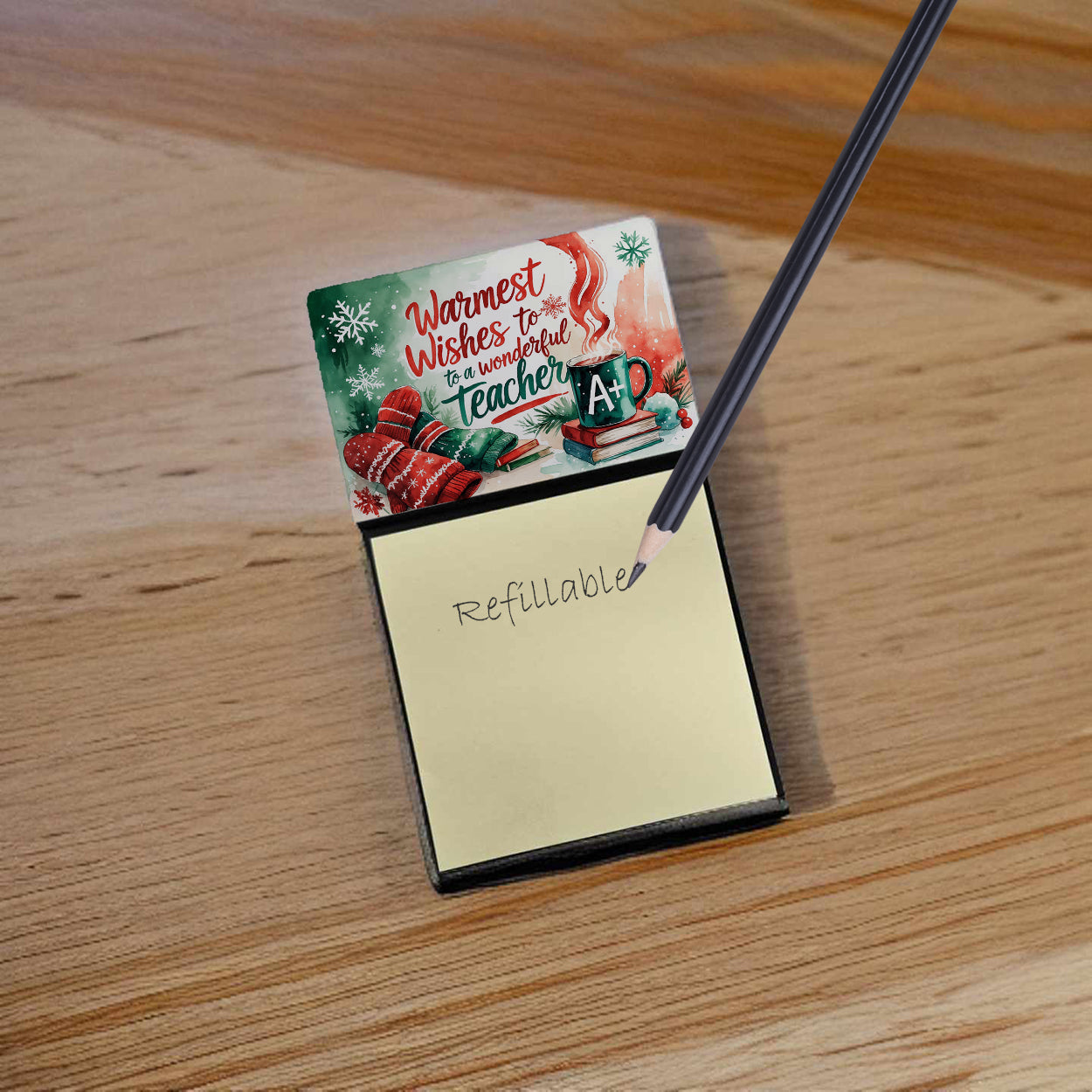 Warmest Wishes to a Wonderful Teacher Funny Sticky Note Holder for Teacher's Gift Refillable with 3x3 Notes