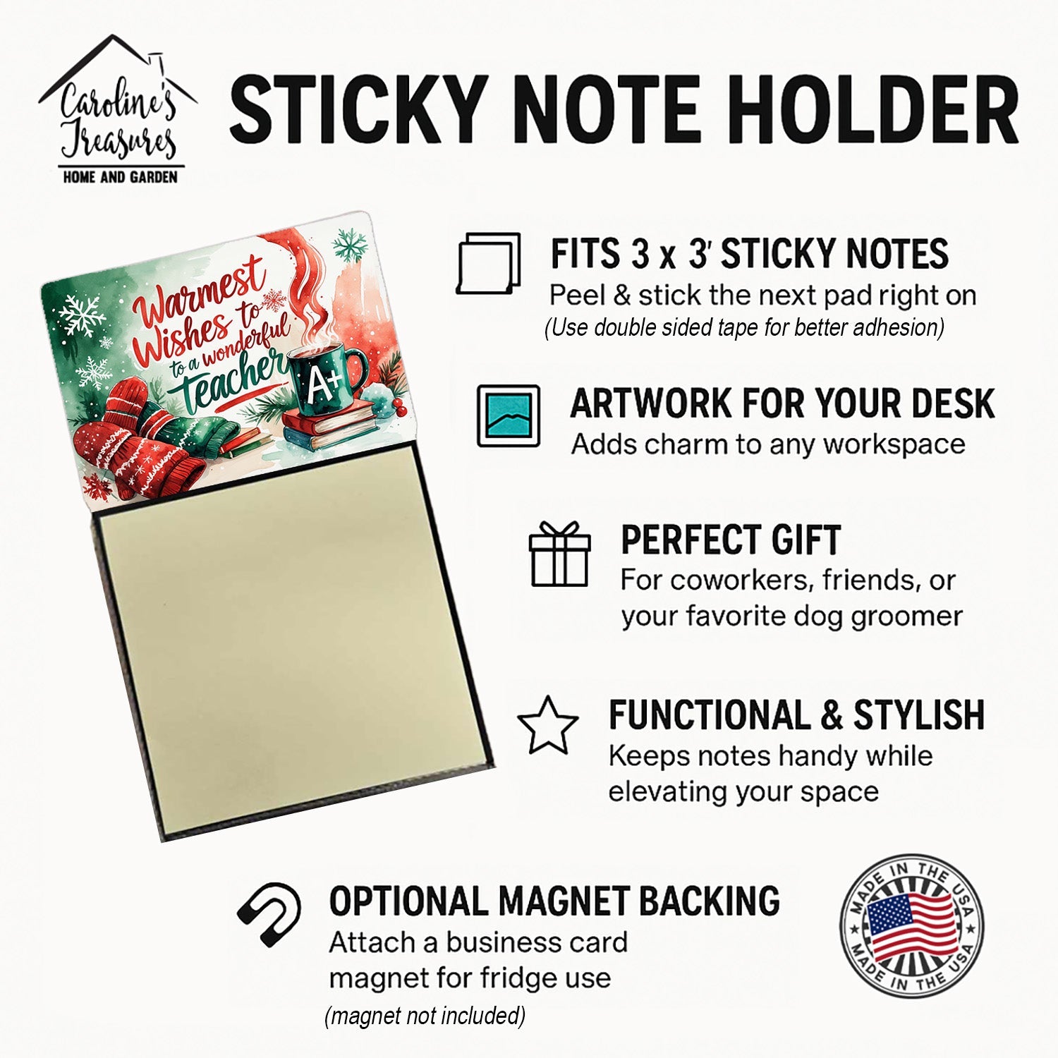 Warmest Wishes to a Wonderful Teacher Funny Sticky Note Holder for Teacher's Gift Refillable with 3x3 Notes