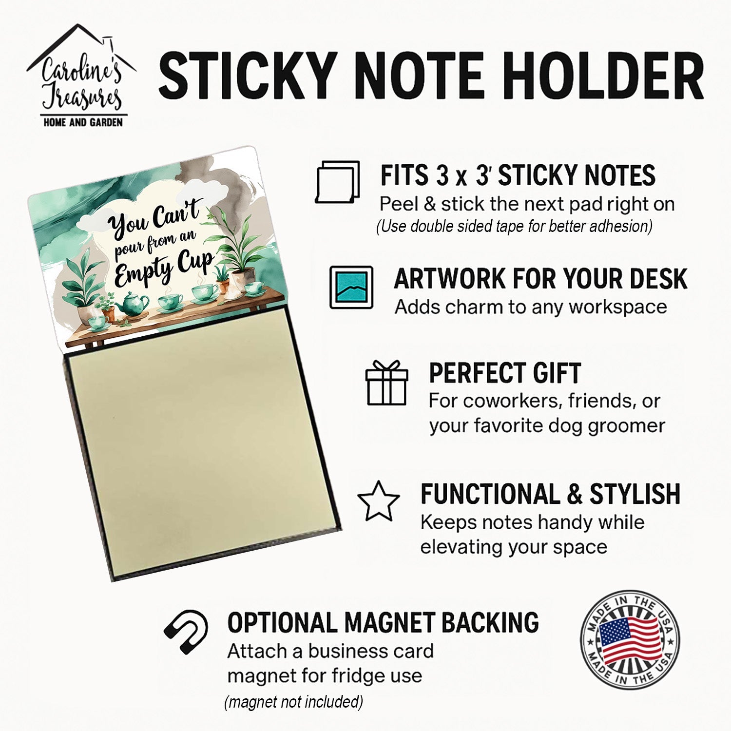 You Can’t Pour From an Empty Cup Funny Sticky Note Holder for Teacher's Gift Refillable with 3x3 Notes