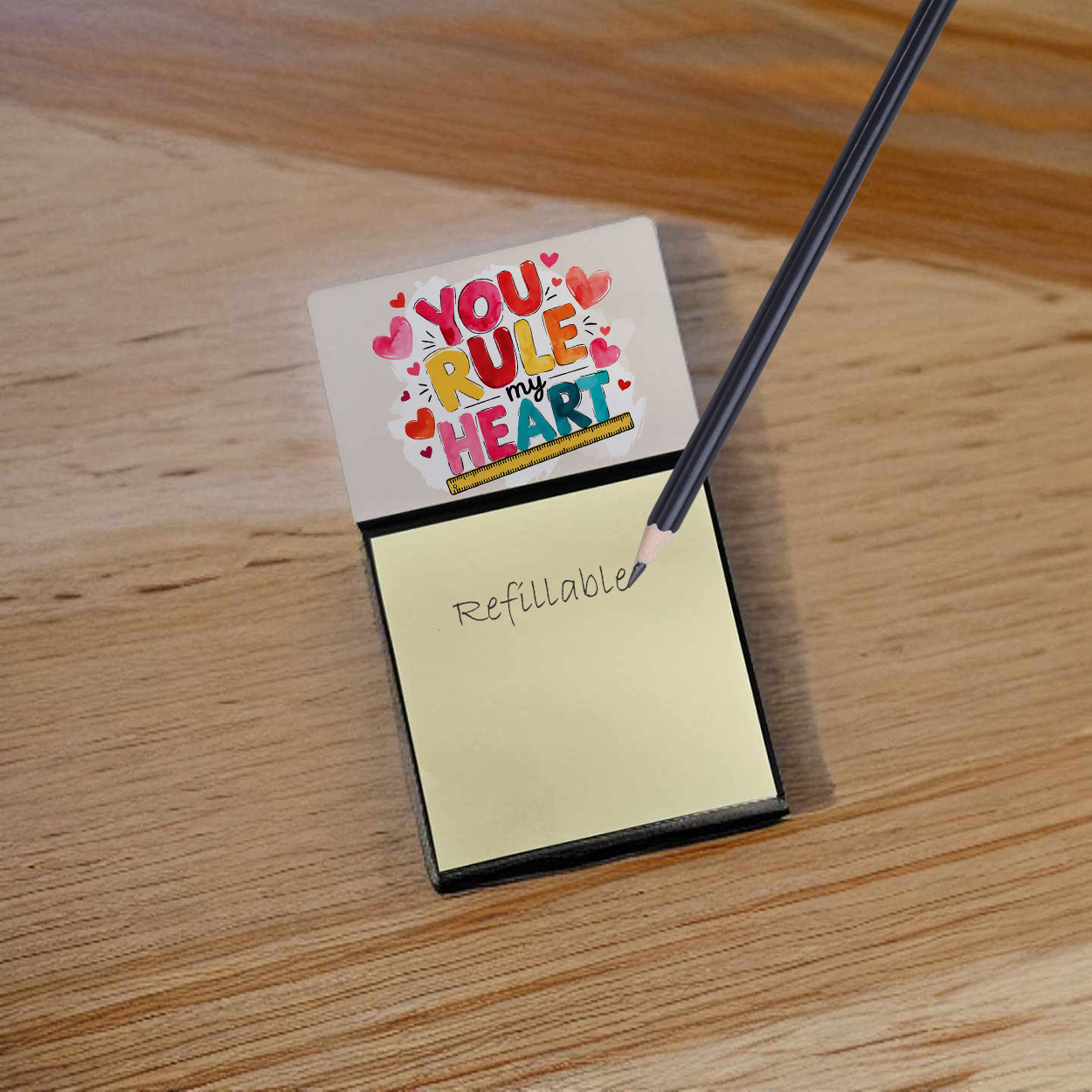 You Rule My Heart Funny Sticky Note Holder for Teacher's Gift Refillable with 3x3 Notes