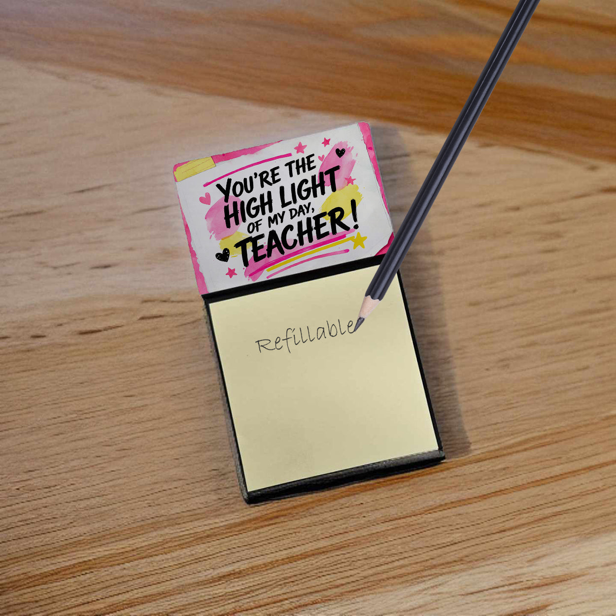You're the Highlight of My Day, Teacher Funny Sticky Note Holder for Teacher's Gift Refillable with 3x3 Notes