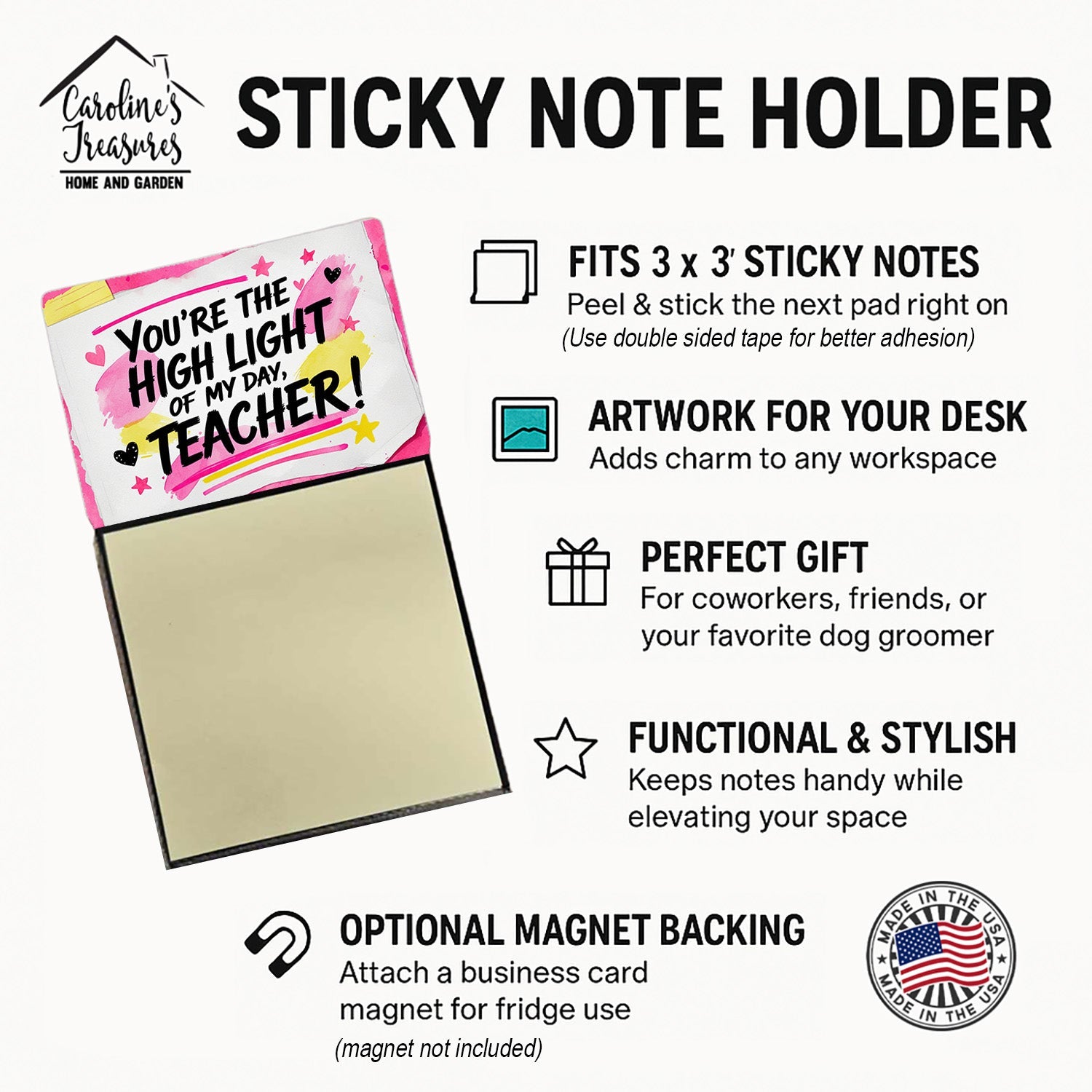 You're the Highlight of My Day, Teacher Funny Sticky Note Holder for Teacher's Gift Refillable with 3x3 Notes