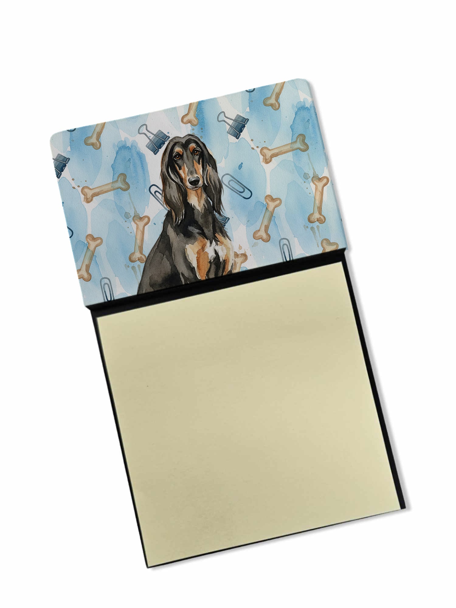 Black & Tan Afghan Hound Coworker Watercolor Sticky Note Holder Refillable Dispenser Desk Accessory 3x3 Pad Gift