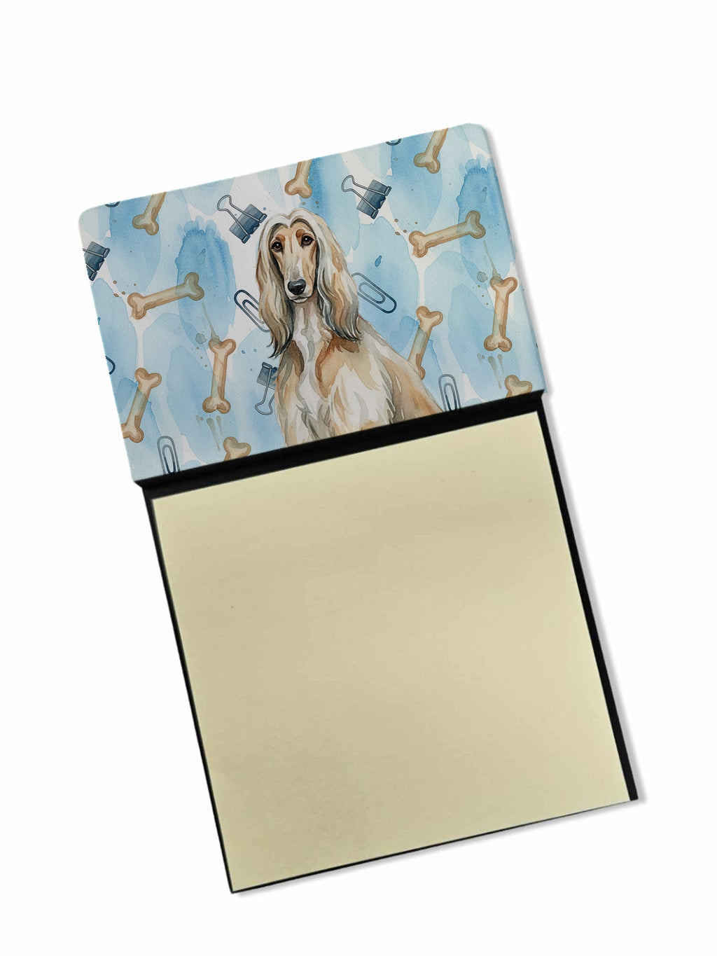 Afghan Hound Coworker Watercolor Sticky Note Holder Refillable Dispenser Desk Accessory 3x3 Pad Gift