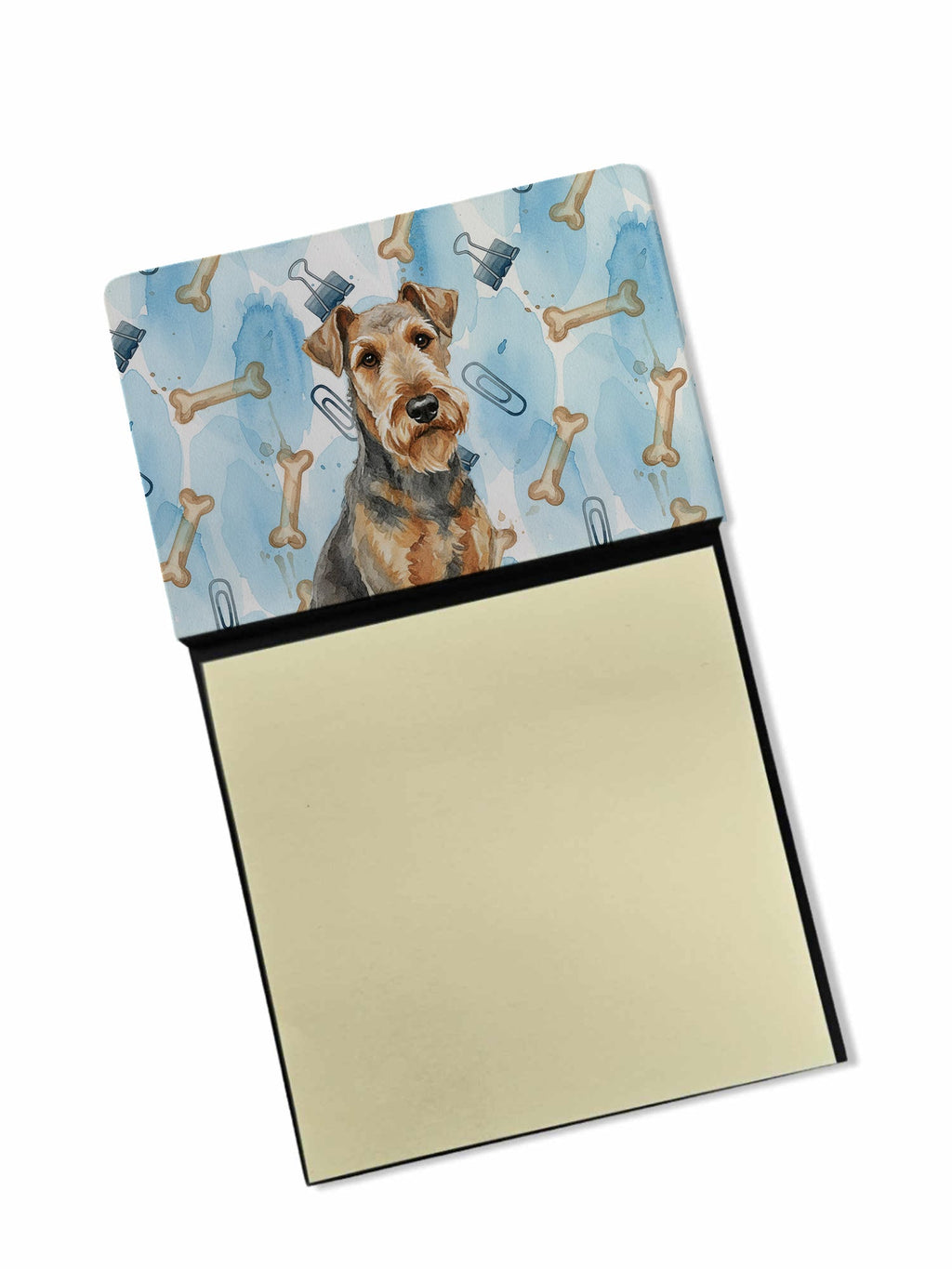 Grizzle Airedale Terrier Coworker Watercolor Sticky Note Holder Refillable Dispenser Desk Accessory 3x3 Pad Gift