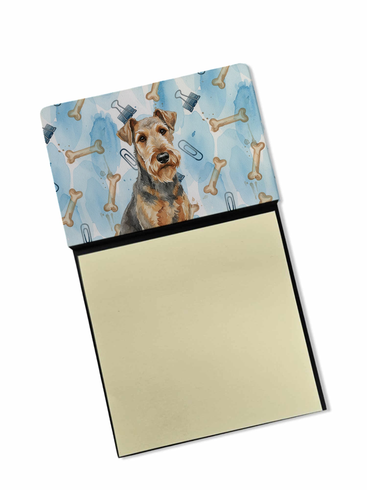 Grizzle Airedale Terrier Coworker Watercolor Sticky Note Holder Refillable Dispenser Desk Accessory 3x3 Pad Gift