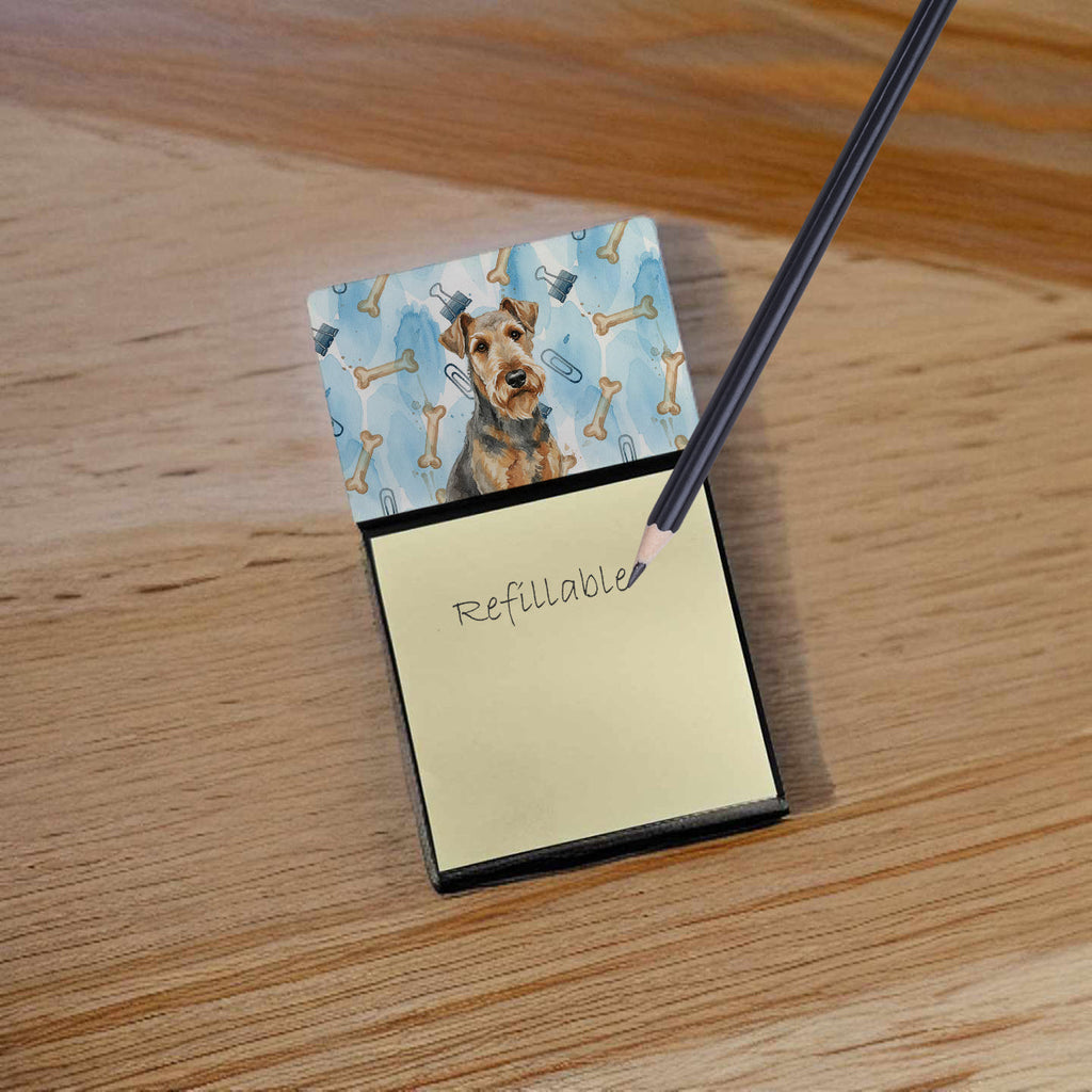 Grizzle Airedale Terrier Coworker Watercolor Sticky Note Holder Refillable Dispenser Desk Accessory 3x3 Pad Gift