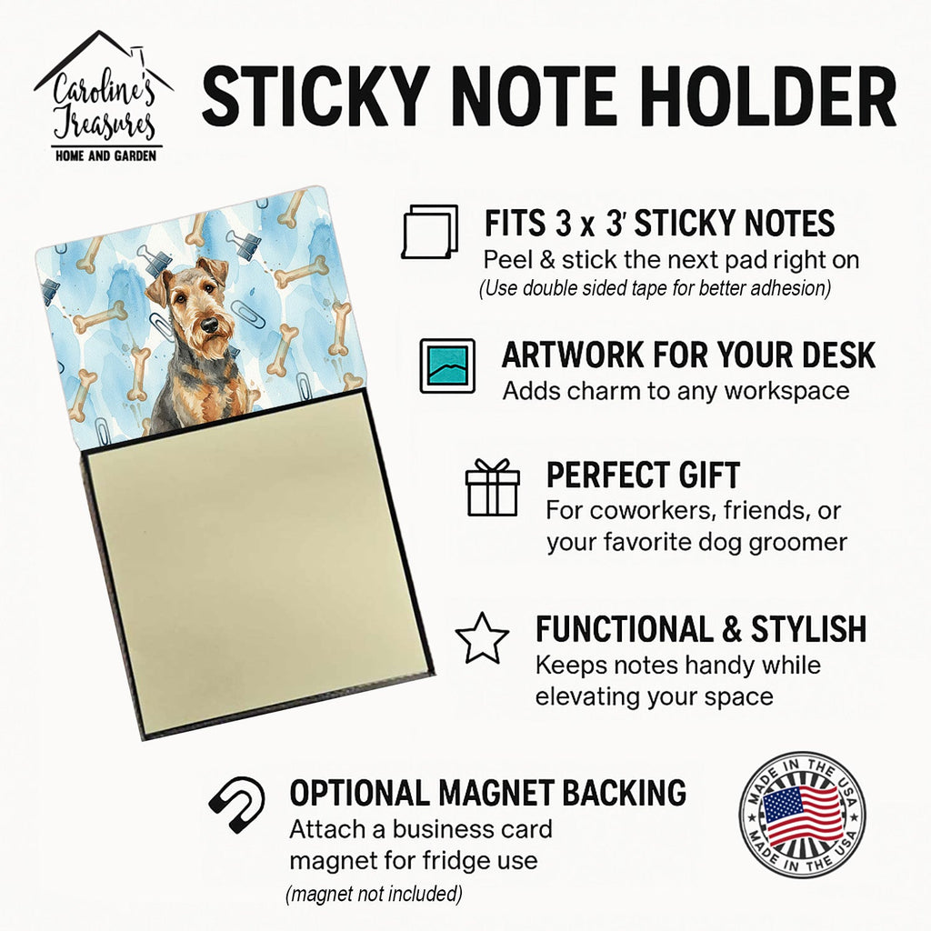 Grizzle Airedale Terrier Coworker Watercolor Sticky Note Holder Refillable Dispenser Desk Accessory 3x3 Pad Gift