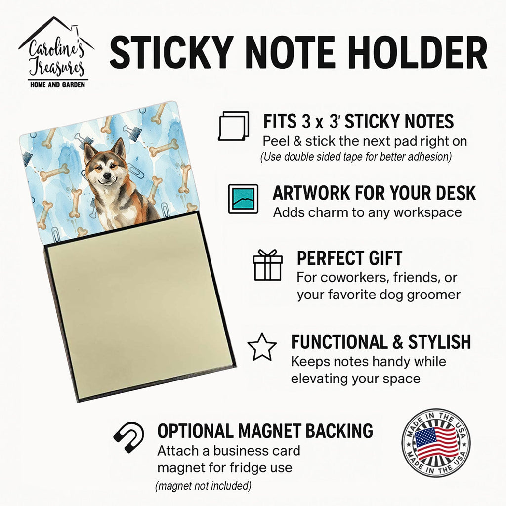 Sesame Akita Coworker Watercolor Sticky Note Holder Refillable Dispenser Desk Accessory 3x3 Pad Gift