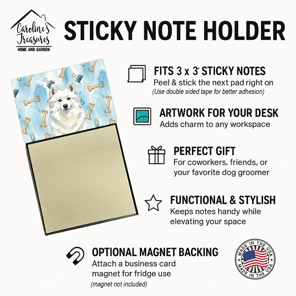 American Eskimo Coworker Watercolor Sticky Note Holder Refillable Dispenser Desk Accessory 3x3 Pad Gift