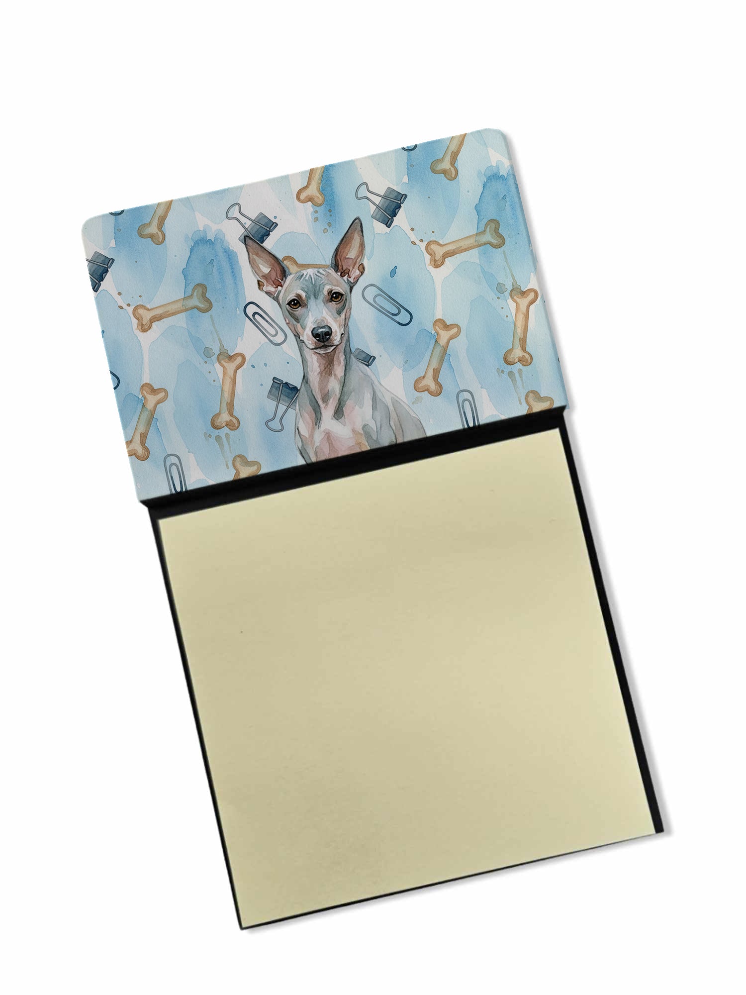 American Hairless Terrier Coworker Watercolor Sticky Note Holder Refillable Dispenser Desk Accessory 3x3 Pad Gift