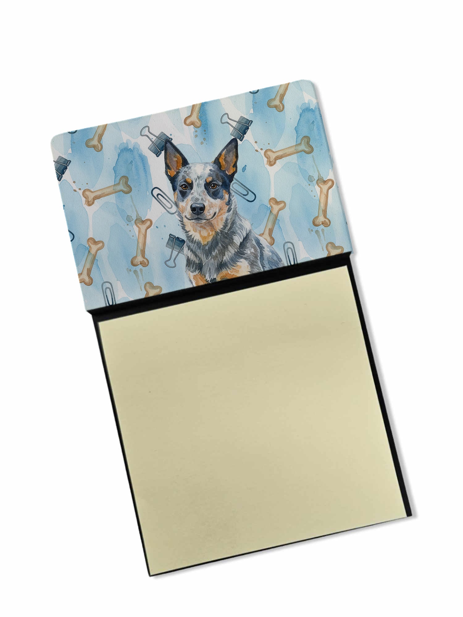 Blue Heeler Australian Cattle Dog Coworker Watercolor Sticky Note Holder Refillable Dispenser Desk Accessory 3x3 Pad Gift