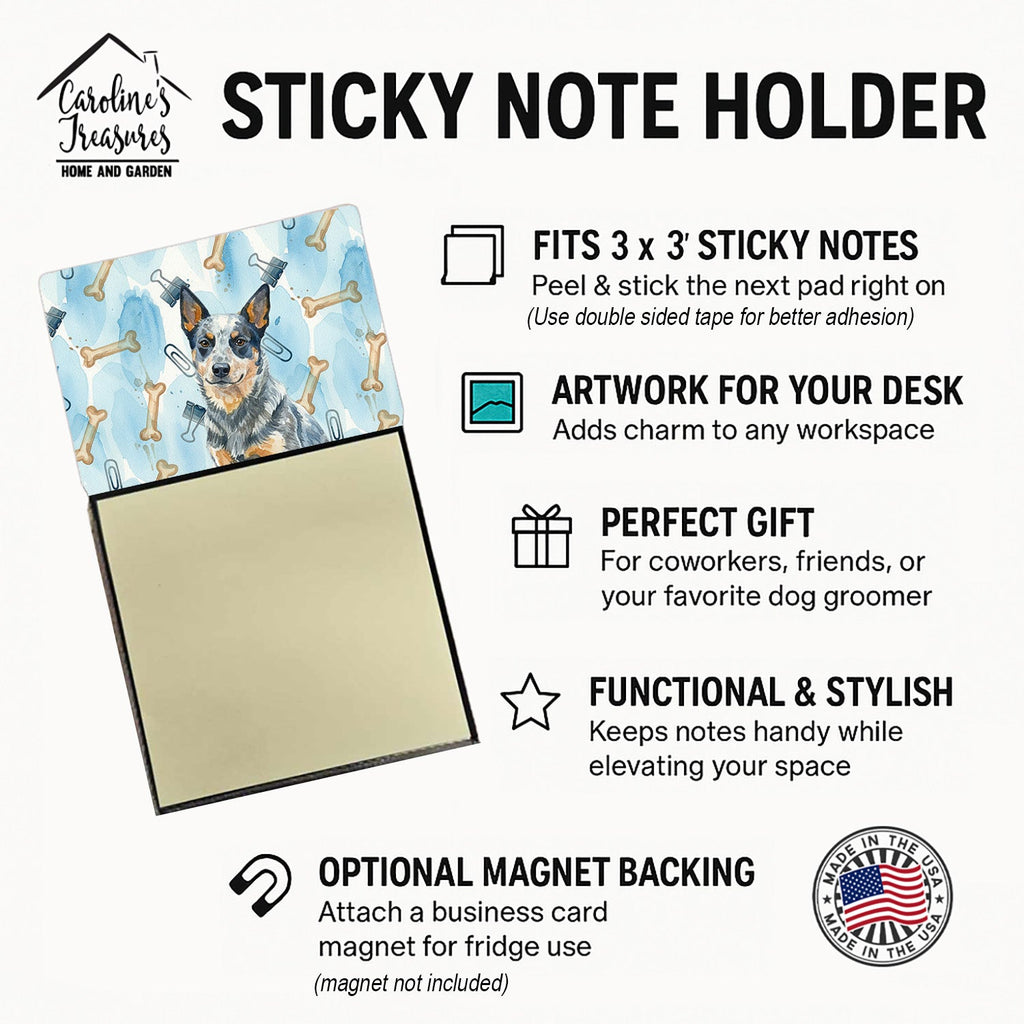 Blue Heeler Australian Cattle Dog Coworker Watercolor Sticky Note Holder Refillable Dispenser Desk Accessory 3x3 Pad Gift