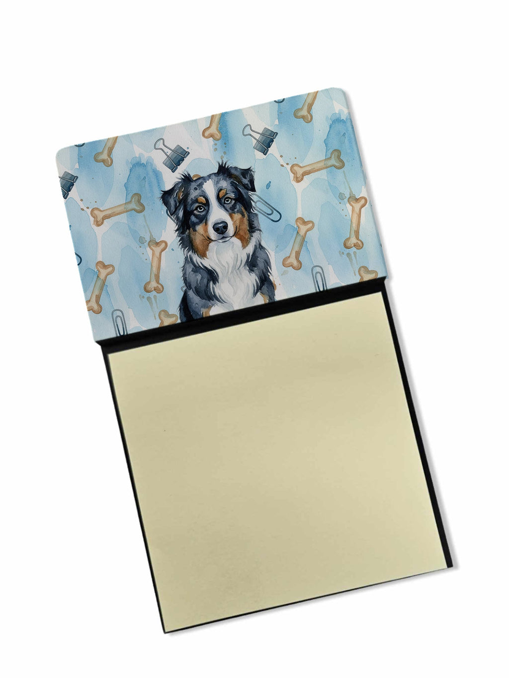 Black Australian Shepherd Coworker Watercolor Sticky Note Holder Refillable Dispenser Desk Accessory 3x3 Pad Gift