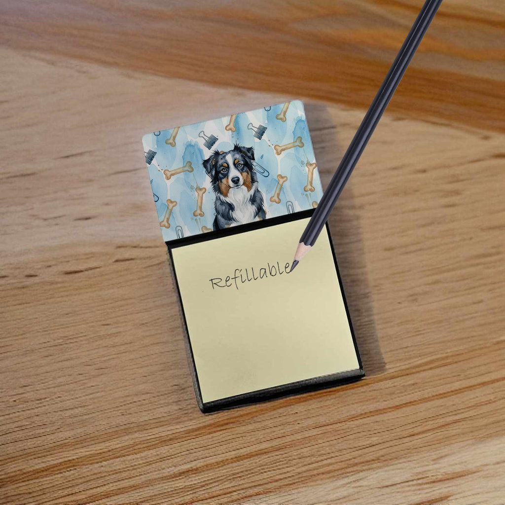 Black Australian Shepherd Coworker Watercolor Sticky Note Holder Refillable Dispenser Desk Accessory 3x3 Pad Gift