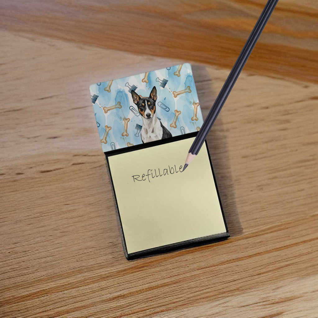 Black and White Basenji Coworker Watercolor Sticky Note Holder Refillable Dispenser Desk Accessory 3x3 Pad Gift