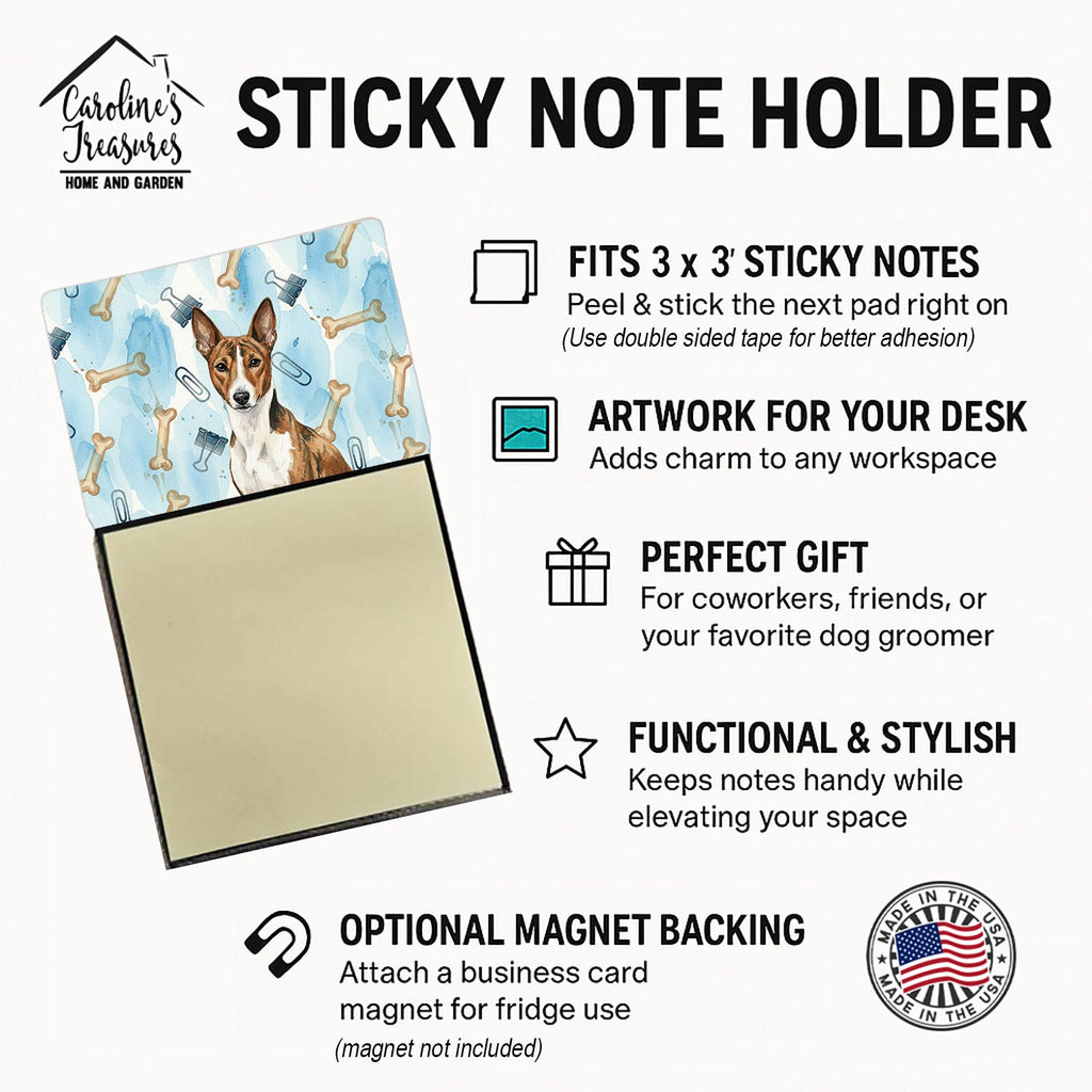 Brindle and White Basenji Coworker Watercolor Sticky Note Holder Refillable Dispenser Desk Accessory 3x3 Pad Gift