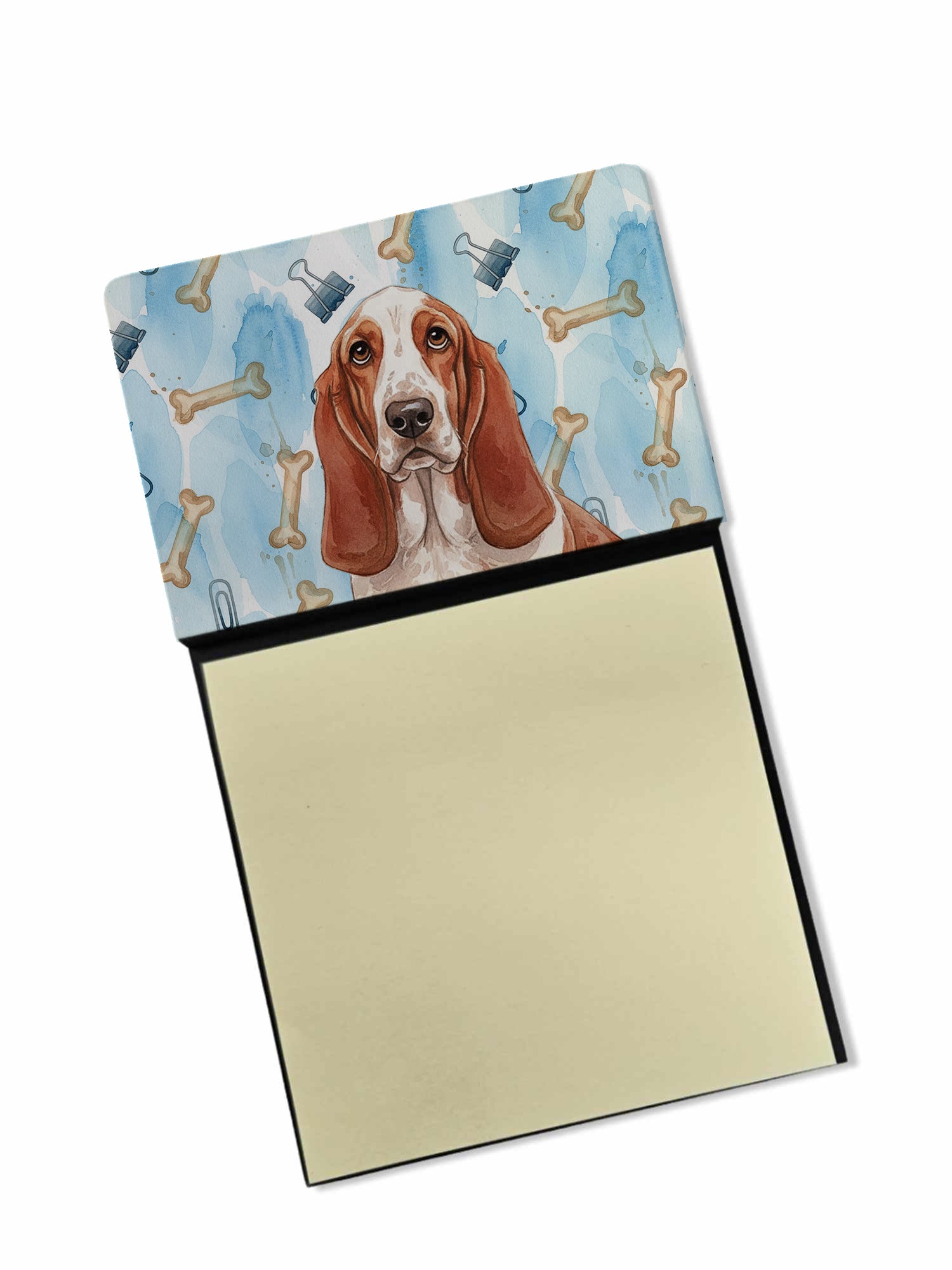Red and White Basset Hound Coworker Watercolor Sticky Note Holder Refillable Dispenser Desk Accessory 3x3 Pad Gift
