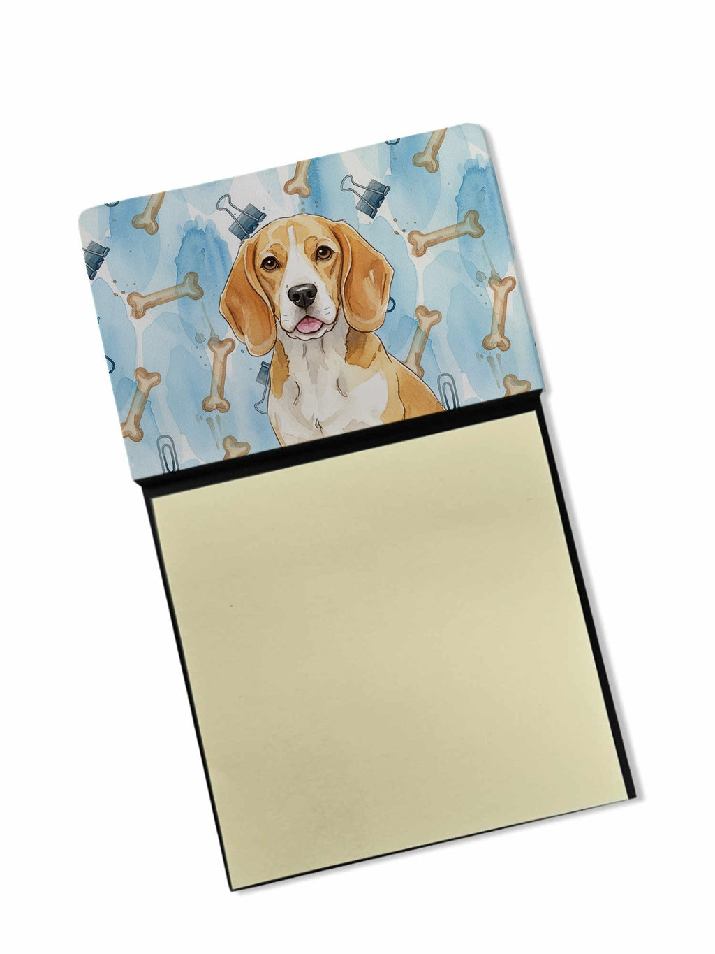 Lemon and White Beagle Coworker Watercolor Sticky Note Holder Refillable Dispenser Desk Accessory 3x3 Pad Gift