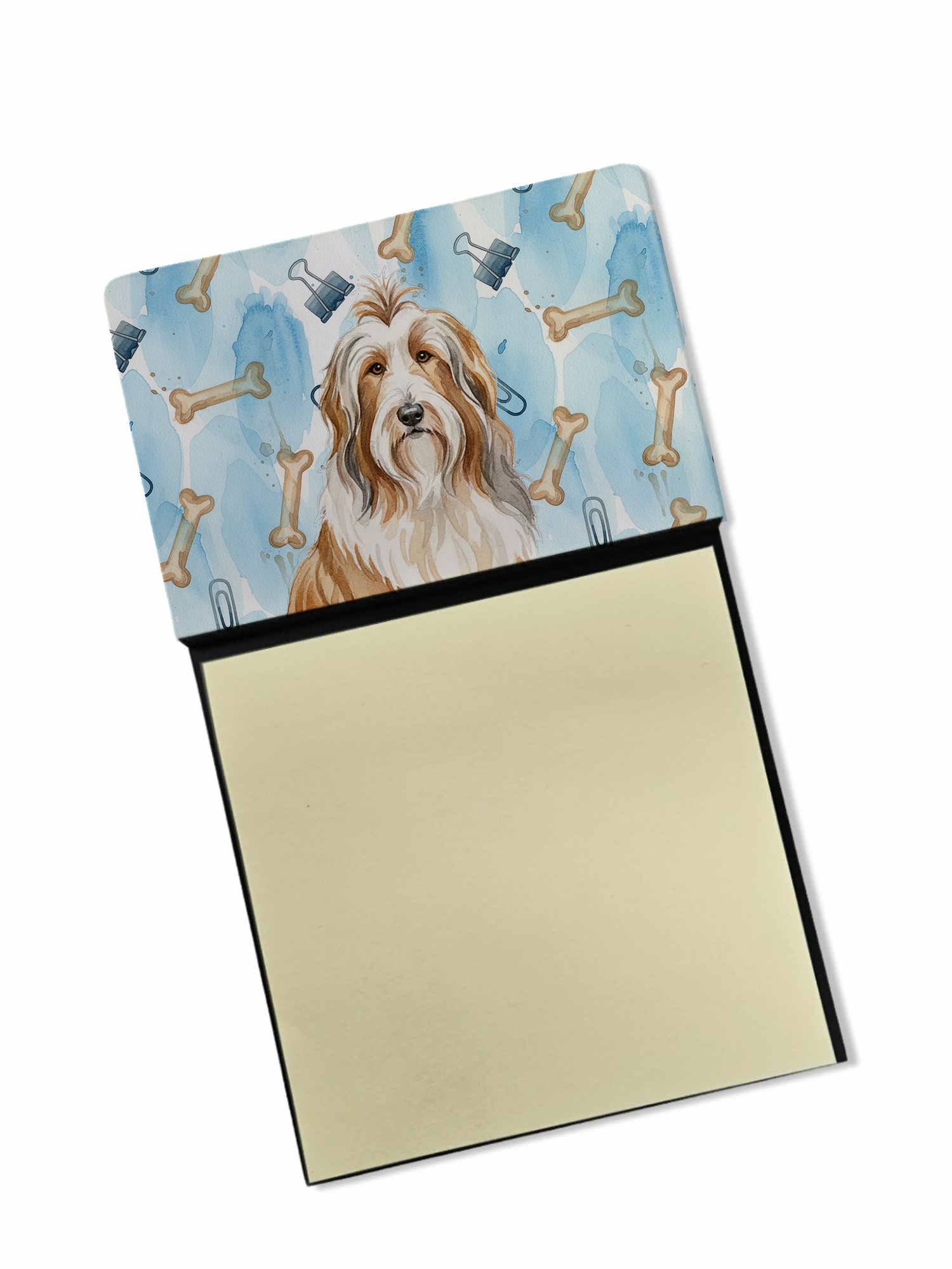 Fawn Bearded Collie Coworker Watercolor Sticky Note Holder Refillable Dispenser Desk Accessory 3x3 Pad Gift