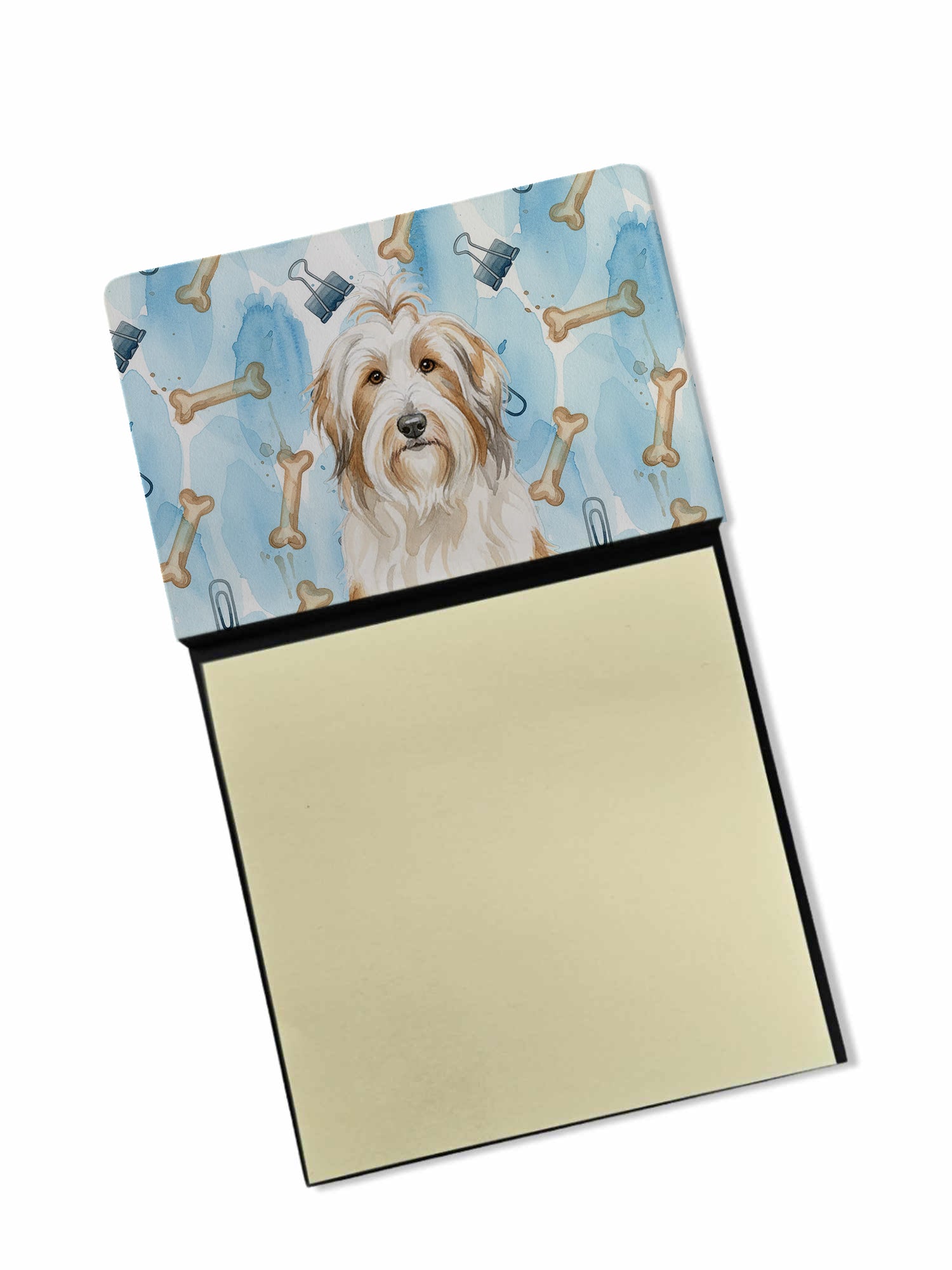 White and Tan Bearded Collie Coworker Watercolor Sticky Note Holder Refillable Dispenser Desk Accessory 3x3 Pad Gift