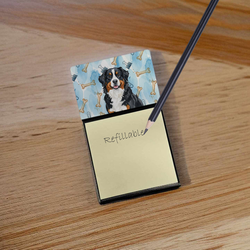 Bernese Mountain Dog Coworker Watercolor Sticky Note Holder Refillable Dispenser Desk Accessory 3x3 Pad Gift
