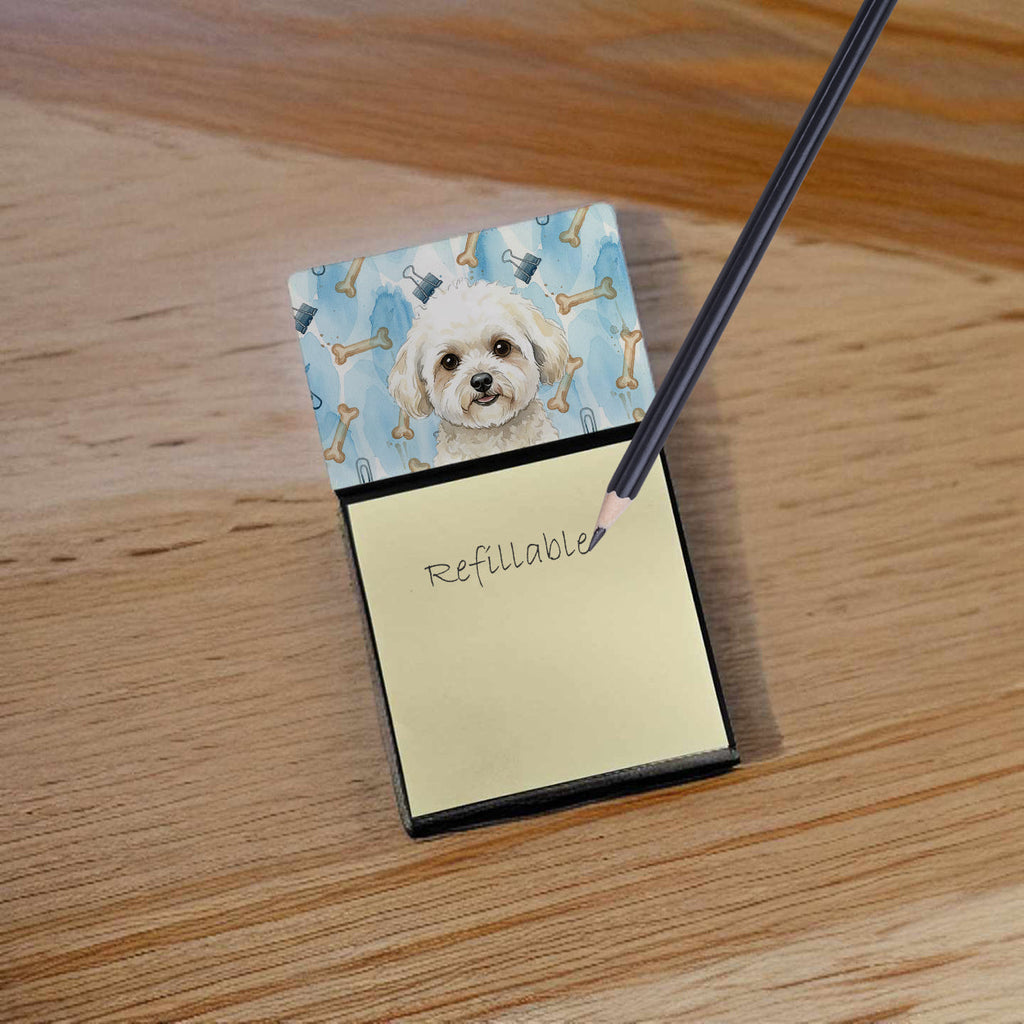 White and Cream Bichon Frise Coworker Watercolor Sticky Note Holder Refillable Dispenser Desk Accessory 3x3 Pad Gift