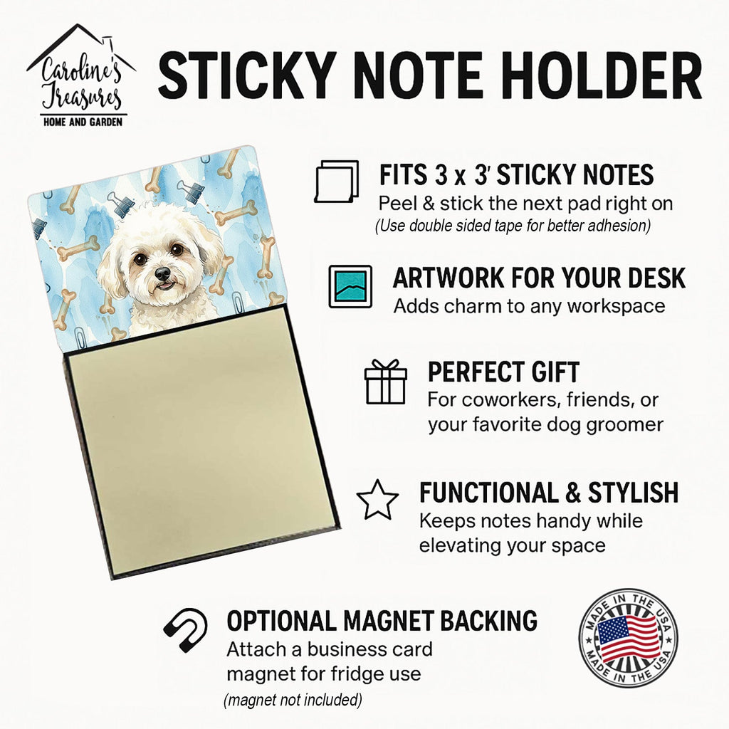 White and Cream Bichon Frise Coworker Watercolor Sticky Note Holder Refillable Dispenser Desk Accessory 3x3 Pad Gift